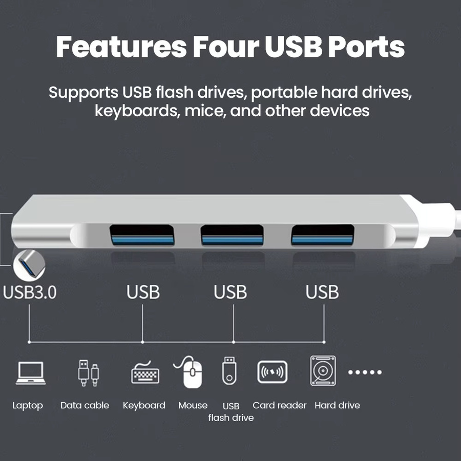 4-in-1 Typ-C USB Multifunktions-Hub Dockingstation Multiport OTG Splitter Adapter in Silber für PC Notebook MacBook - Bild 6