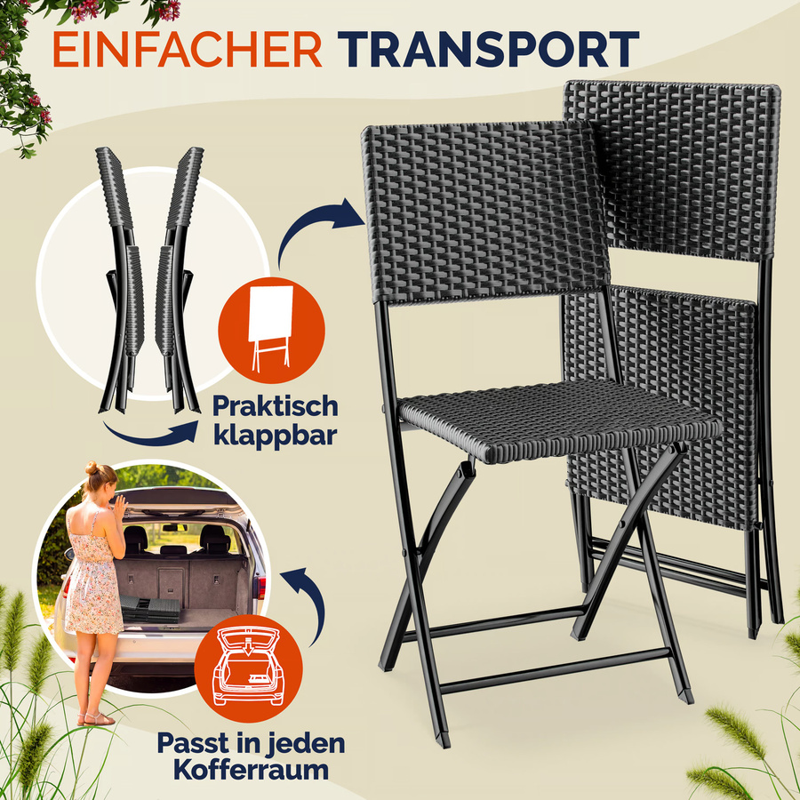 Casaria Polyrattan Klappstuhl Rom 2er-Set in Anthrazit - Bild 2