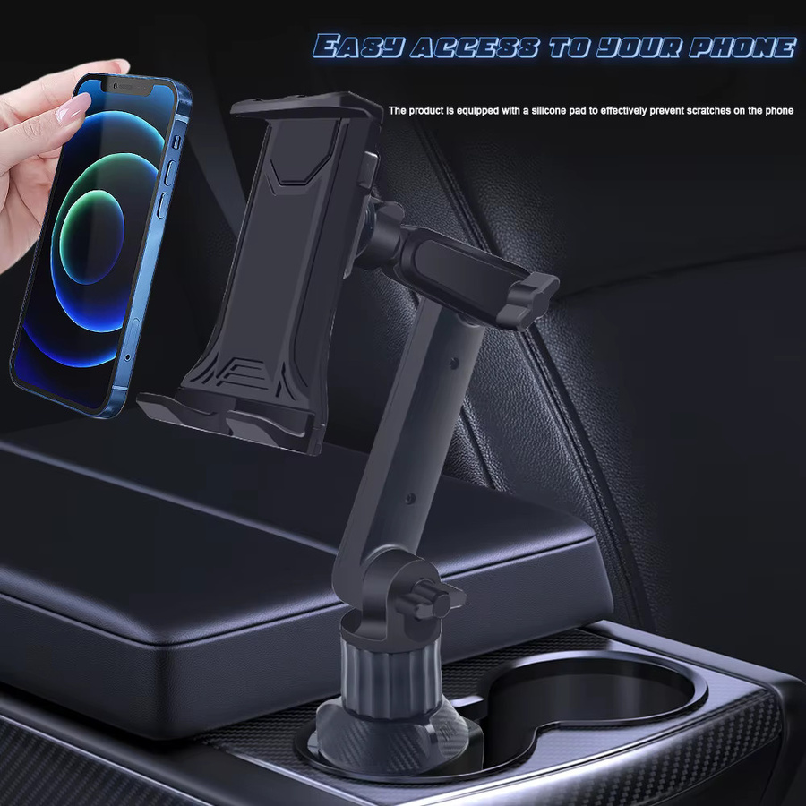 Universal 360 Grad Auto-Becherhalter mit Tablet- und Smartphone-Halterung aus ABS-Material in Schwarz - Bild 5