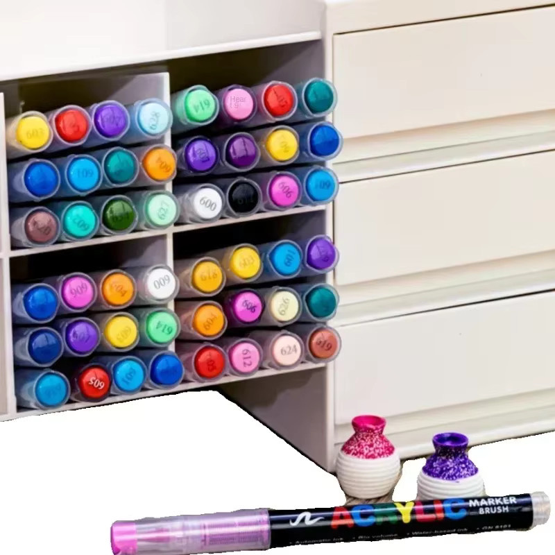 GUANGNA Acrylmarker Set mit Pinselspitze, Mehrfarbige Direktflüssige Acrylfarbstifte für Steinmalerei, Keramik und DIY Kunstprojekte - Bild 3