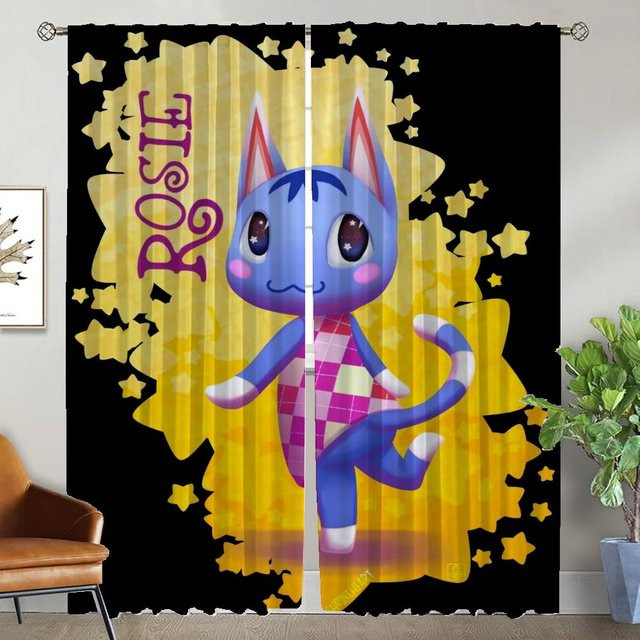 2er-Set Küchenvorhänge mit Animal Crossing Motiv, halbtransparent, Mehrfarbig, Breite: 50 cm, Höhe: 70 cm - Bild 1