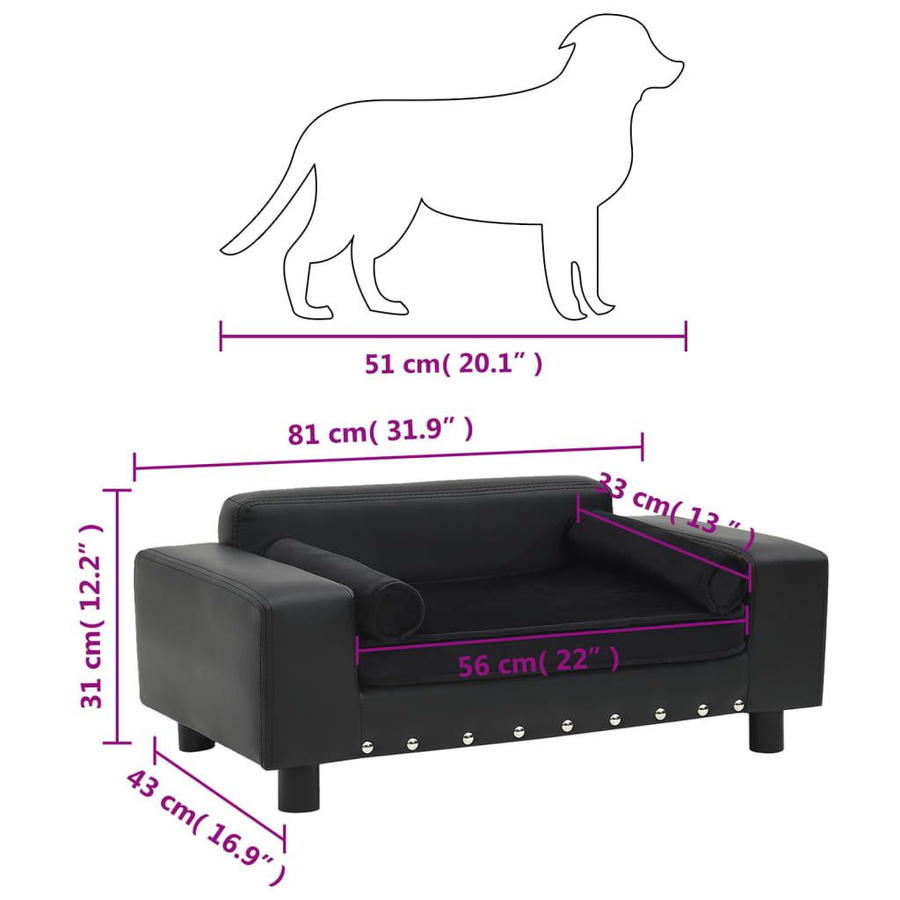Vidaxl Hundesofa in Schwarz aus Plüsch und Kunstleder, B/T/H: 81 x 43 x 31 cm - Bild 3
