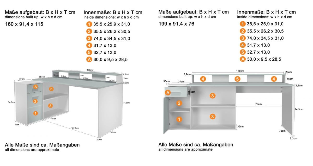 Eckschreibtisch Sektor von TOP.FURN in Anthrazit Matt, Breite: 160 cm bis 200 cm, Tiefe: 92 cm - Bild 5