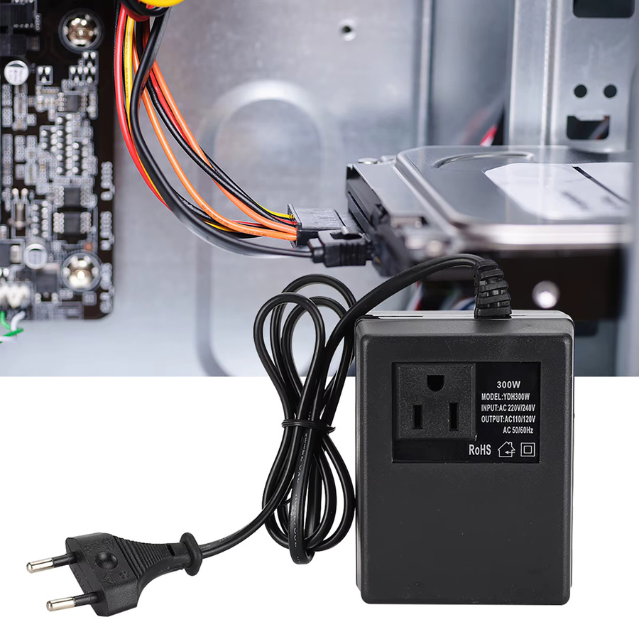 Qiilu Spannungswandler 300W Wechselstrom-Transformator von 220V auf 110V mit EU-Stecker in Schwarz - Bild 2