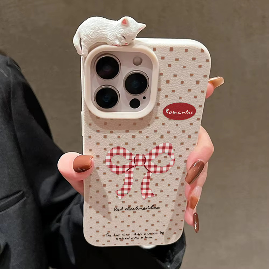 Stoßfeste iPhone Hülle mit süßem 3D Katzen-Design und Schleifen-Punkt-Muster für iPhone 11 bis iPhone 17 Pro Max und Air Modelle - Bild 6
