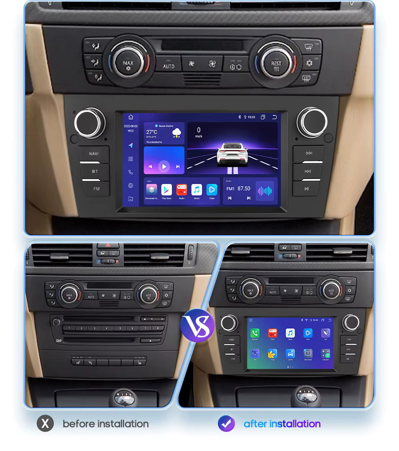 Hizpo Android 13 2Din Auto Multimedia System für BMW 3er E90 E91 E92 E93 mit 7 Zoll Display, GPS, CarPlay und 4G Unterstützung in Schwarz - Bild 2