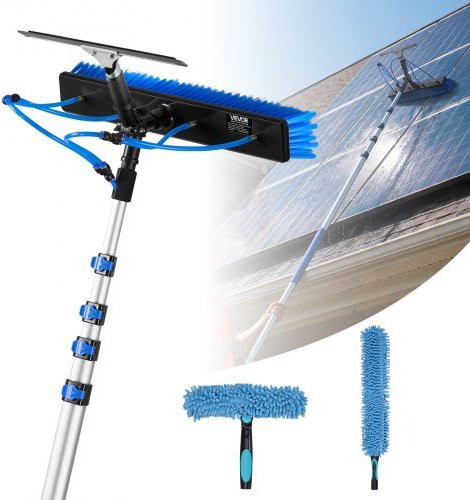 VEVOR Solar Panel Cleaning Kit mit 7,99 m Teleskopstange aus Aluminium, Reinigungsbürste mit 180 Grad drehbarem Kopf, Abzieher und Seifenspender für Dach-Solaranlagen - Bild 1