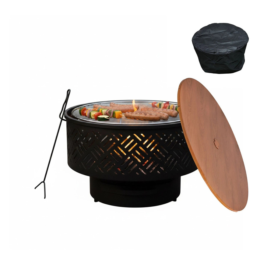 Relaxdays Feuerschale aus Stahl in Schwarz mit Deckel und Grillrost, B/H/T: 43 x 66 x 43 cm - Bild 2