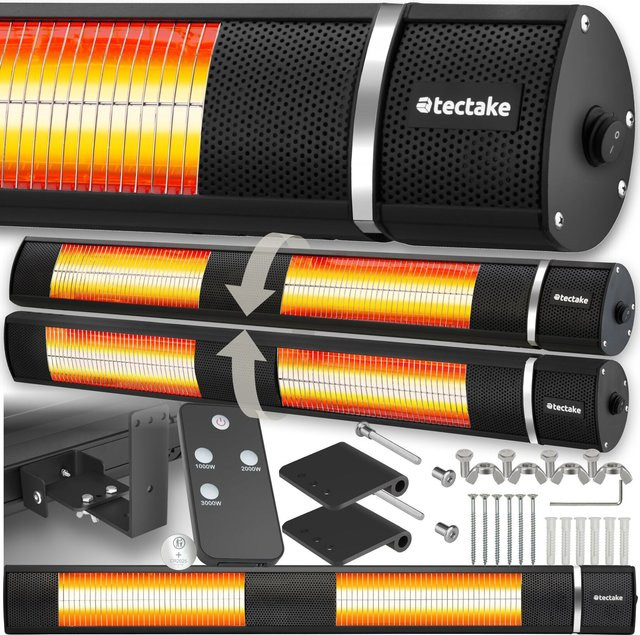 tectake Infrarotheizstrahler Solaris Horizon mit 3 Leistungsstufen (1000, 2000 und 3000 W) in Schwarz mit Aluminiumgehäuse, B/H/T: 95 x 11 x 10,5 cm - Bild 1