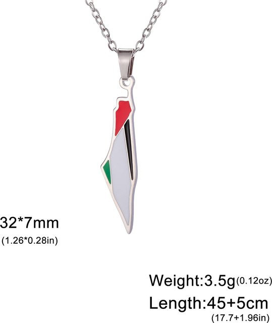 Lucktune Anhänger Halskette, Palästina Flagge Karte, Edelstahl, Weiß, Unisex, 47,5 cm - Bild 1
