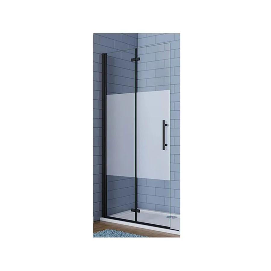 Duschparadies Walk-In Duschwand mit Milchglasstreifen aus 6mm Nano Glas in Schwarz, B: 100 cm, H: 195 cm - Bild 2