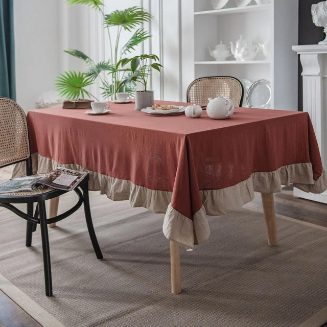 JMG Household Supplies Tischdecke aus 100% Baumwolle in Rot, rechteckig mit Rüschen im Bauernhaus-Stil, B/T: 90 x 90 cm - Bild 1