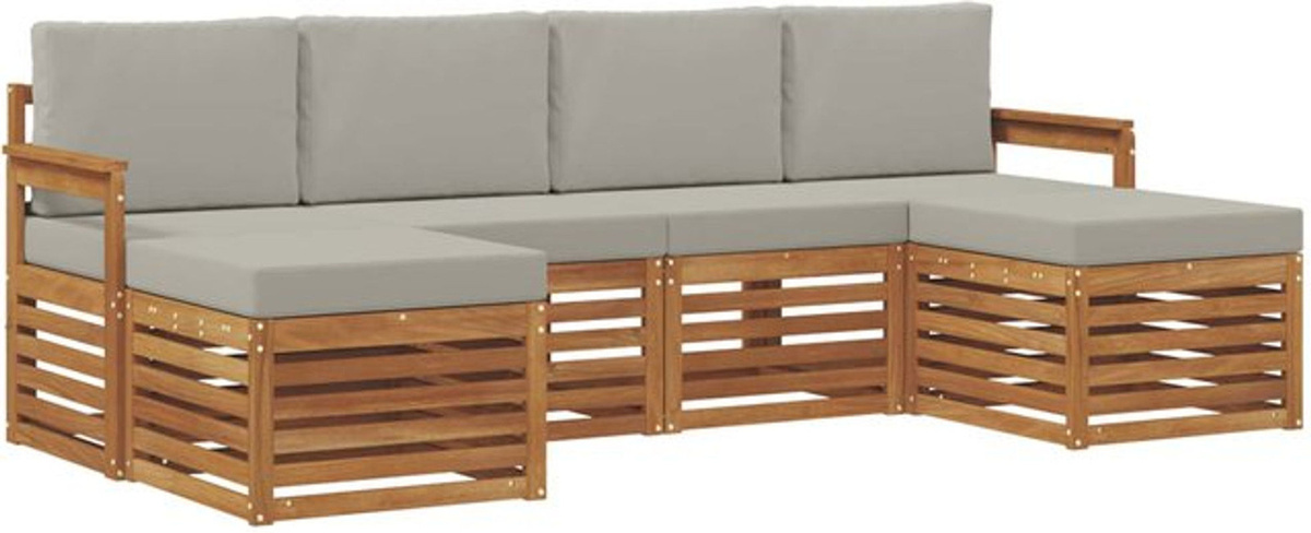 vidaXL Sofagarnitur 6-teilig aus Massivholz Akazie in Natur und Hellgrau, modernes Design - Bild 1