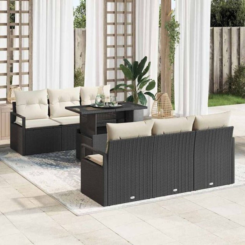 Vidaxl Gartenmöbel-Set aus 7 Teilen in Schwarz und Creme, modernes Polyrattan-Sofa-Set mit Glas und Stahl, B/T/H: 100 x 55 x 73 cm - Bild 1