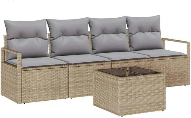 vidaXL Sofa Set aus Poly-Rattan in Beige und Grau mit 5 Teilen und Tisch mit Sicherheitsglasplatte - Bild 1