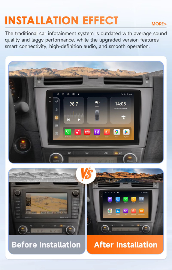 Hizpo Intelligentes Android 14 Autoradio für Toyota Avensis T27 2008–2015 mit 8GB RAM, 128GB Speicher, Snapdragon 6115, CarPlay, GPS, DSP und Bluetooth 5.4 in Schwarz - Bild 2