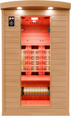 Dewello Infrarotkabine Hyder Infrarotsauna für 2 Personen aus Hemlock Holz in Braun B: 115 cm, T: 105 cm, H: 190 cm mit 6 Vollspektrumstrahlern, Radio und Farblicht