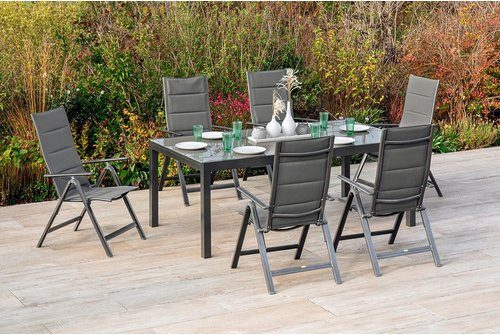 Merxx Gartenmöbelset Taviano 7-teilig in Grau mit 6 Klappsesseln und ausziehbarem Gartentisch, Tisch Maße: B: 200 bis 300 cm, T: 100 cm, H: 75 cm - Bild 1