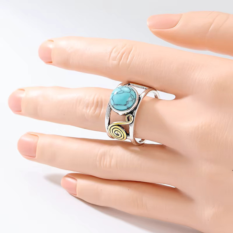 YoYo Ring, Vintage, Silber, Türkis, Damen - Bild 2