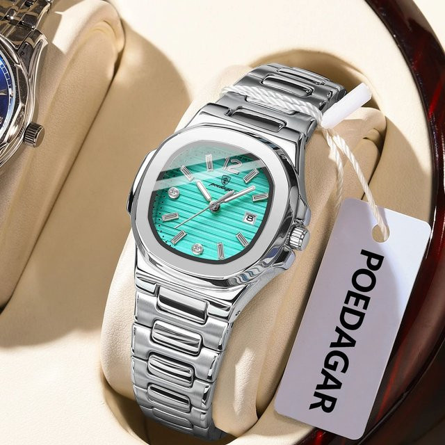 POEDAGAR Armbanduhr, Quarz, Edelstahl, Silber, Grün, Damen - Bild 1
