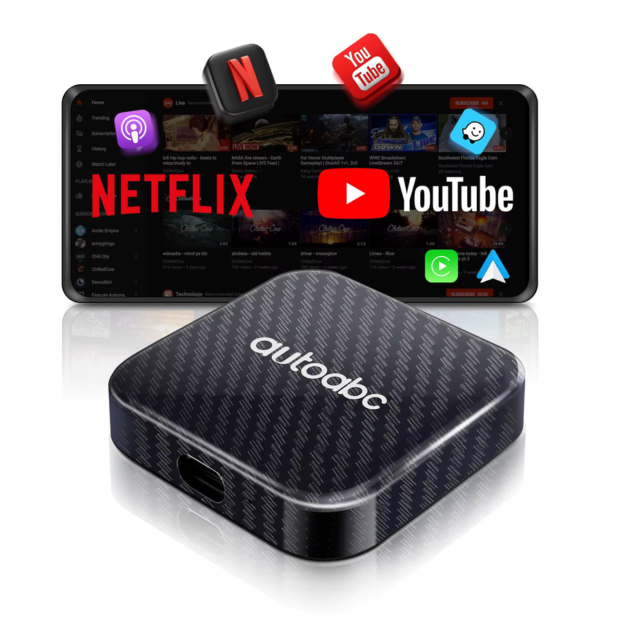 AUTOABC Drahtloser CarPlay und Android Auto AI Box Adapter mit integriertem Play Store, Netflix und YouTube, Farbe: Schwarz, kompatibel mit Toyota, Mazda, Hyundai, Haval, GMC und Ford - Bild 6