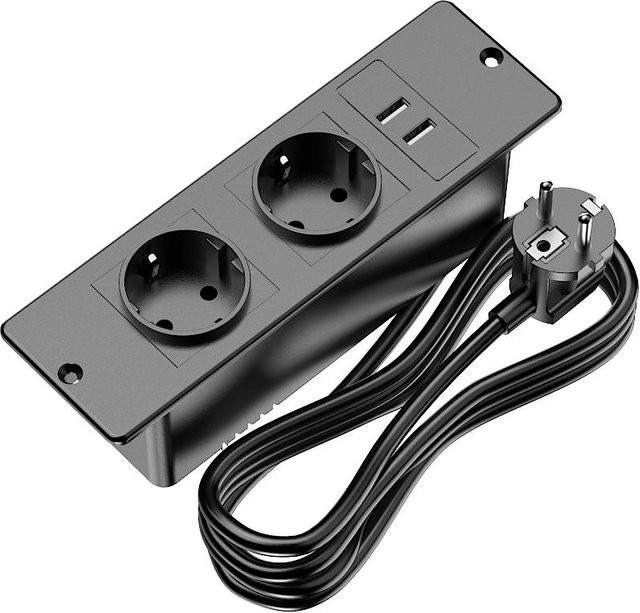 ChargeProX Einbau-Steckdosenleiste mit 2 Steckdosen, 2 USB-Anschlüssen und USB-C in Schwarz - Bild 1