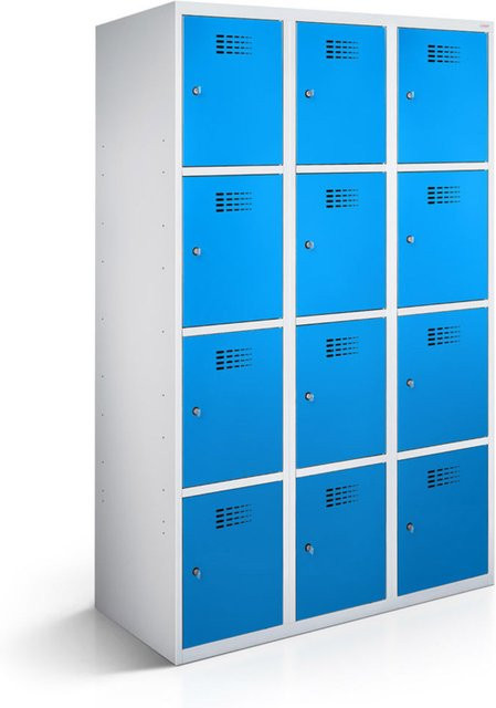 rotstahl Fächerschrank mit 12 Fächern (3x4) in Blau und lichtgrauem Korpus, B/T/H: 90 x 50 x 180 cm - Bild 1