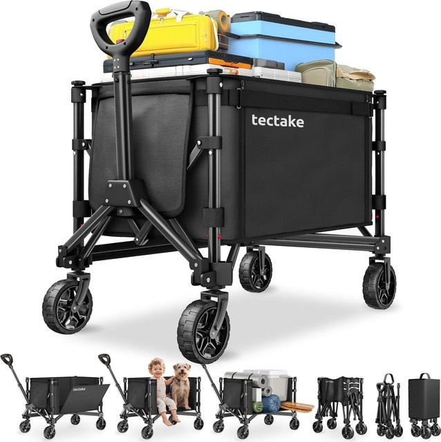 tectake Bollerwagen Smartrider faltbar mit abnehmbarer Plane aus Oxford-Gewebe, Einlegeboden und Reflektorstreifen, Schwarz, H x B x T: 90 x 47 x 83 cm - Bild 1