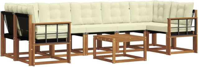 vidaXL Outdoor-Sofagarnitur 8-teilig aus Akazienholz in Braun und Beige mit Kissen und Couchtisch - Bild 1