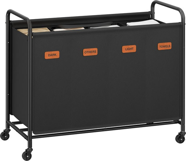 SONGMICS Wäschesammler mit 4 Fächern und Rollen, 200L Wäschewagen aus Stoff, schwarz - Bild 1