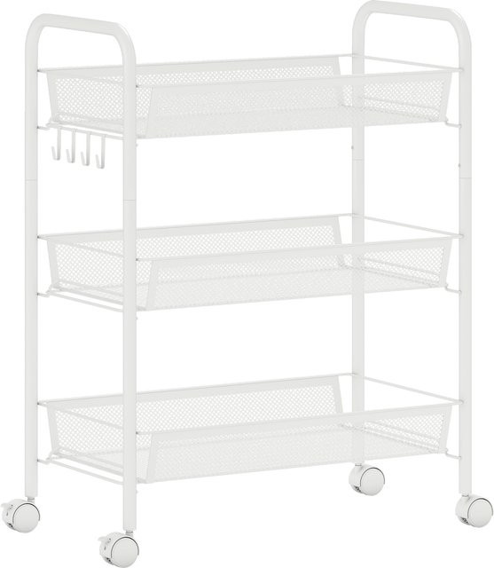 Aosom 3-stufiger Aufbewahrungswagen aus Metall mit abnehmbaren Körben und 4 Haken, Rollwagen für Küche und Badezimmer, Weiß, B/T/H: 45 x 26,5 x 63 cm - Bild 1