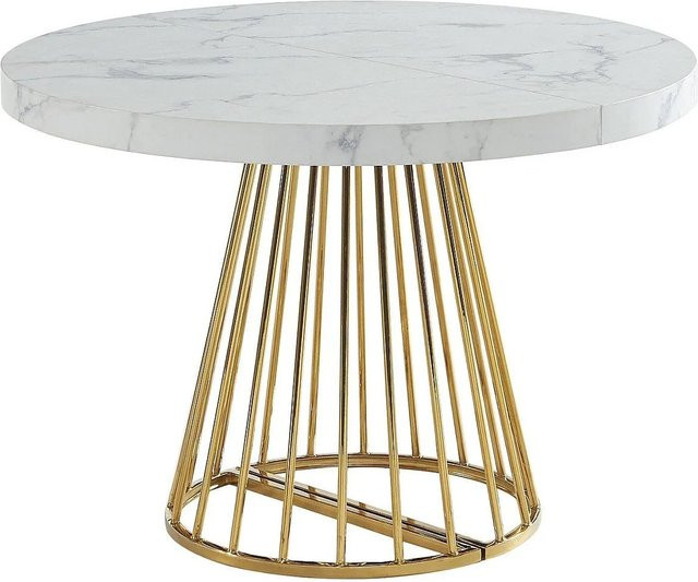 Vente-unique Esstisch Firela aus MDF und Stahl in Weiß und Gold mit Marmor-Optik, ausziehbar, B/T/H: 260 x 110 x 76 cm - Bild 1