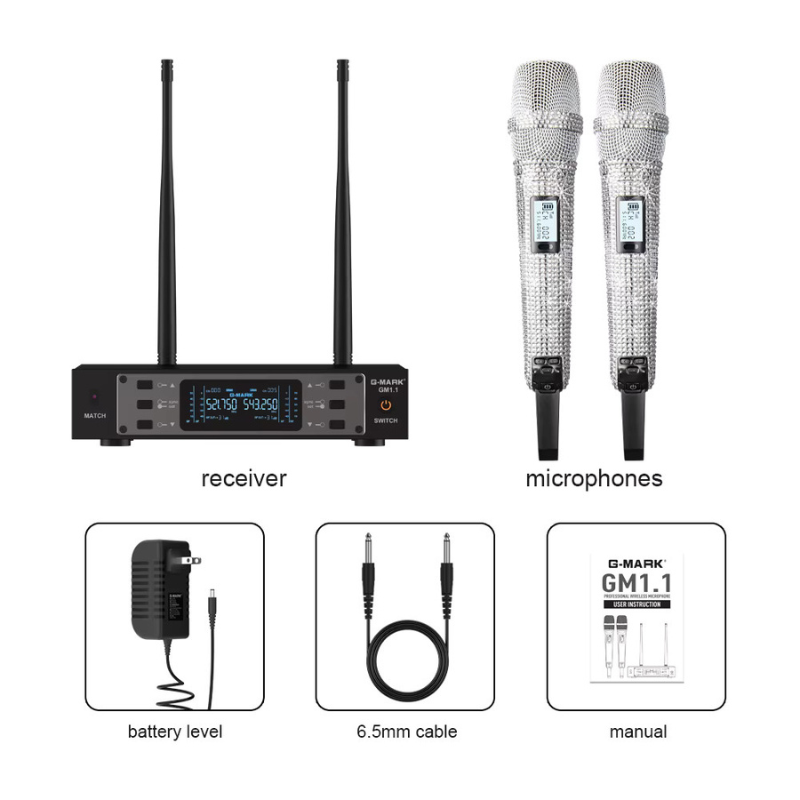 G-MARK GM1.1 Funkmikrofon kabellos mit UHF-Frequenzverstellung aus Metall für professionelle Shows und Partys - Bild 6