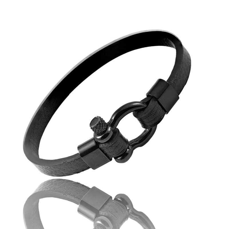 Lederarmband jiangmingao, Edelstahl, Schwarz, Herren - Bild 2