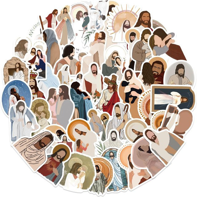 52 Stück Jesus Aufkleber von Rui Di in Beige und Multicolour für Laptop, Handyhülle, Planer und Wasserflaschen - Bild 1