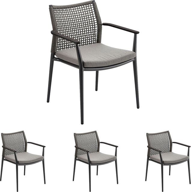 4er Set Solpuri VERA Stapelsessel mit Sitzpolstern aus Aluminium in Anthrazit - Bild 1