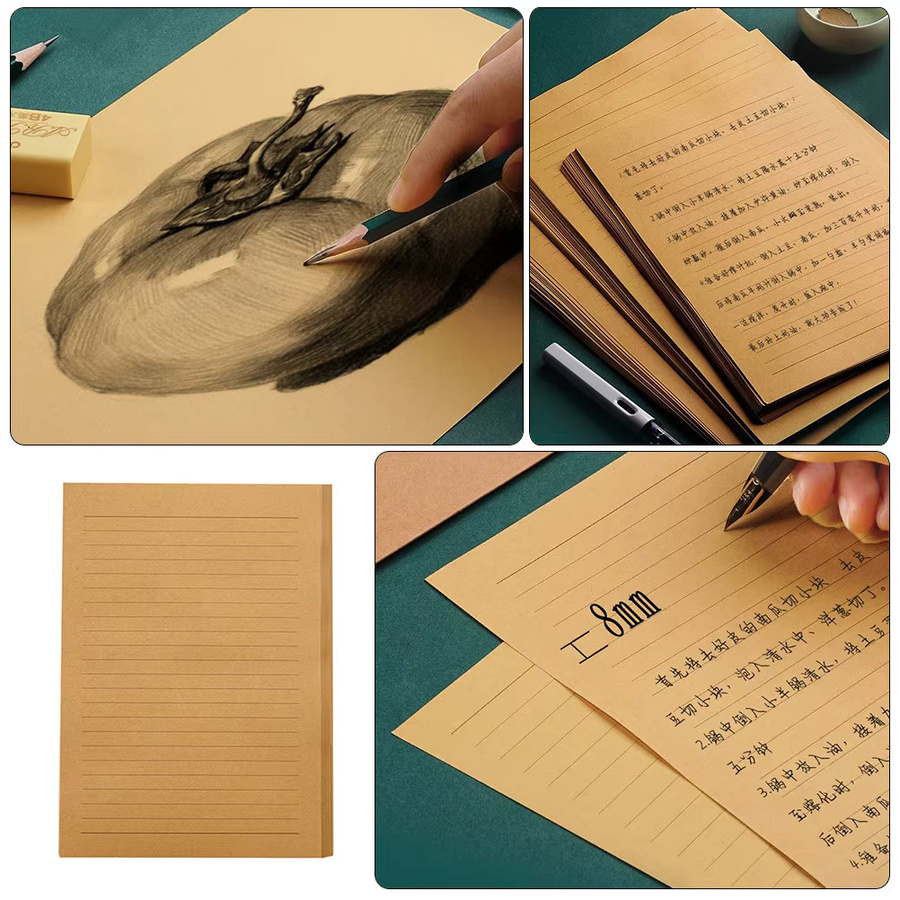 Retro-Briefpapier aus braunem Kraftpapier im A5/B5 Format für Notizen und Grüße - Bild 5