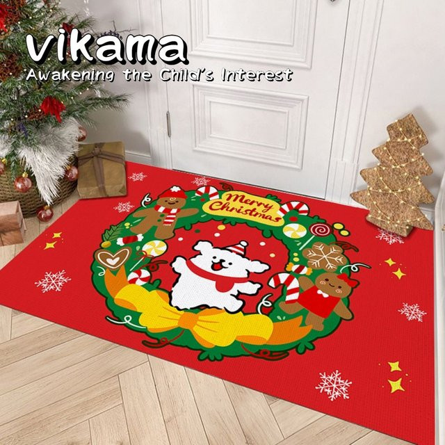 VIKAMA Weihnachts-Fußmatte mit Weihnachtsbaummuster in Rot, schmutzabweisender Eingangsteppich, B/T: 60 x 40 cm - Bild 1