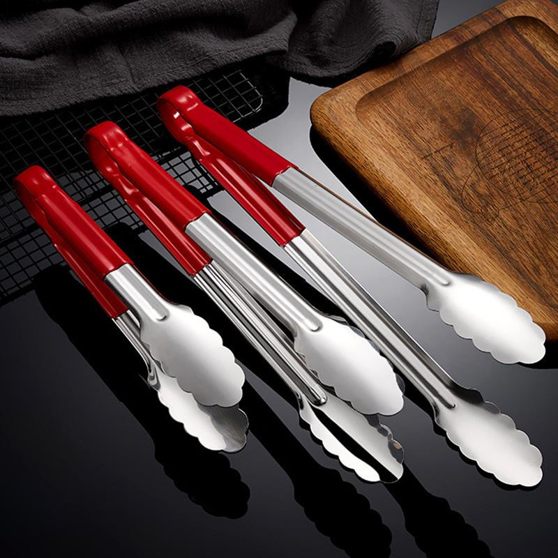 Yiran Furniture Grillzange aus Edelstahl mit Anti-Verbrühungs-Griff in Silber und Rot - Bild 2