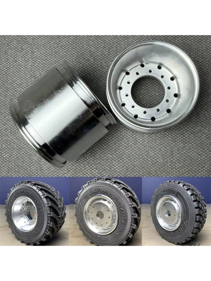 Tamiya Metallräder, 1 Paar, breite und schmale Metallräder, Maßstab 1:14 - Bild 4