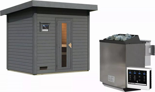 Saunahaus HYTTI 3 in Terragrau mit 9.0 kW BioKombiofen und Steuergerät, B/T/H: 231 x 196 cm, 38 mm Wandstärke - Bild 1