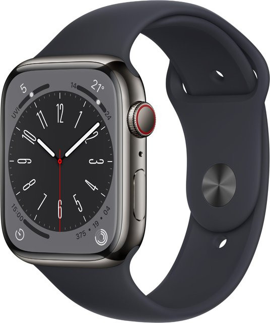 Apple Watch Series 8 GPS + Cellular Edelstahl mit Sportarmband in Graphit/Mitternacht (45mm) - Bild 1