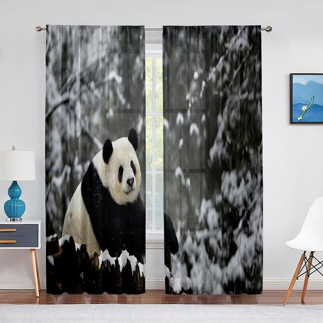 Transparenter Chiffon-Vorhang mit Panda-Motiv von Super Six, Weiß, Breite: 100 cm, Höhe: 250 cm - Bild 1
