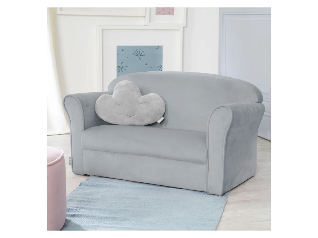 Roba Kindersofa 2-Sitzer aus Holz und Samtstoff in Grau, B/H/T: 78 x 39 x 43 cm - Bild 2