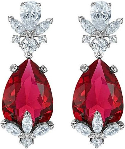 Ohrringe, rote tropfenförmige Kristalle, Diamantbesetzt, Damen - Bild 1