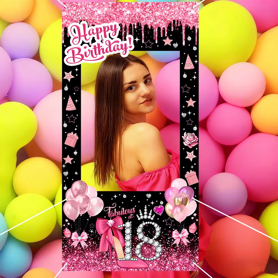 AFYPRTY Fotobox-Hintergrund Rosa Glitzer High Heel aus Polyestergewebe für deinen 18. Geburtstag, Breite: 60 cm, Höhe: 60 cm - Bild 5
