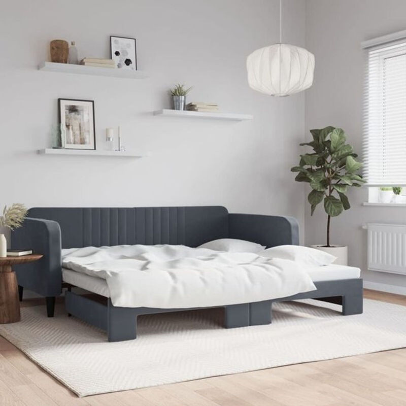 Ausziehbares Funktionsbett vidaxl aus Samt und Metall in Anthrazit B/T/H: 100 x 200 cm - Bild 1