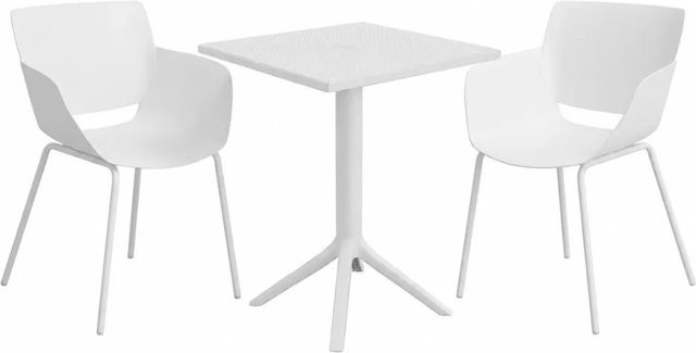 DELUKE Gartenmöbel-Set ALMA Bistroset mit Tisch und 2 Stühlen aus Kunststoff in Weiß, B/T/H: 168 x 60 x 80 cm - Bild 1
