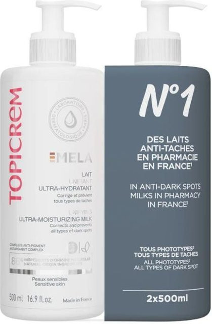 Topicrem Mela Lait Unifiant Reinigungscreme, 2 x 500 ml, Empfindliche Haut - Bild 1