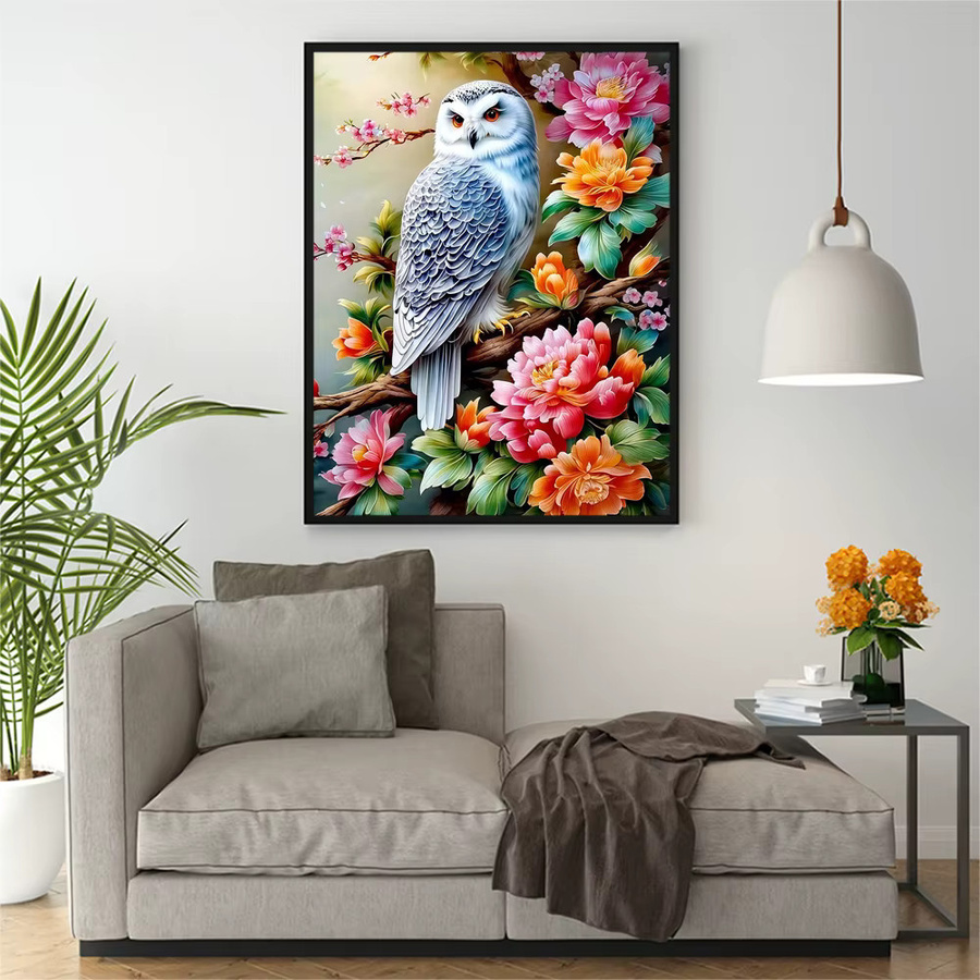 EverShine 5D Diamant-Malerei Eule mit Pfingstrosen Blumen Mosaik DIY Stickerei-Set in Multicolour zur Wanddekoration B: 30 cm, H: 30 cm - Bild 3